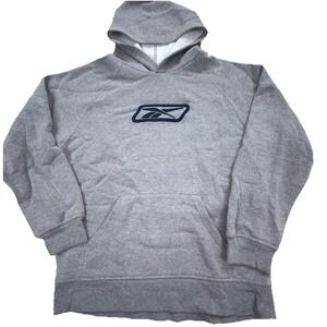 Vintage Reebok Hoodie Women XL Gray Blue Sweatshirt Sweater Y2K 00s Center Logo